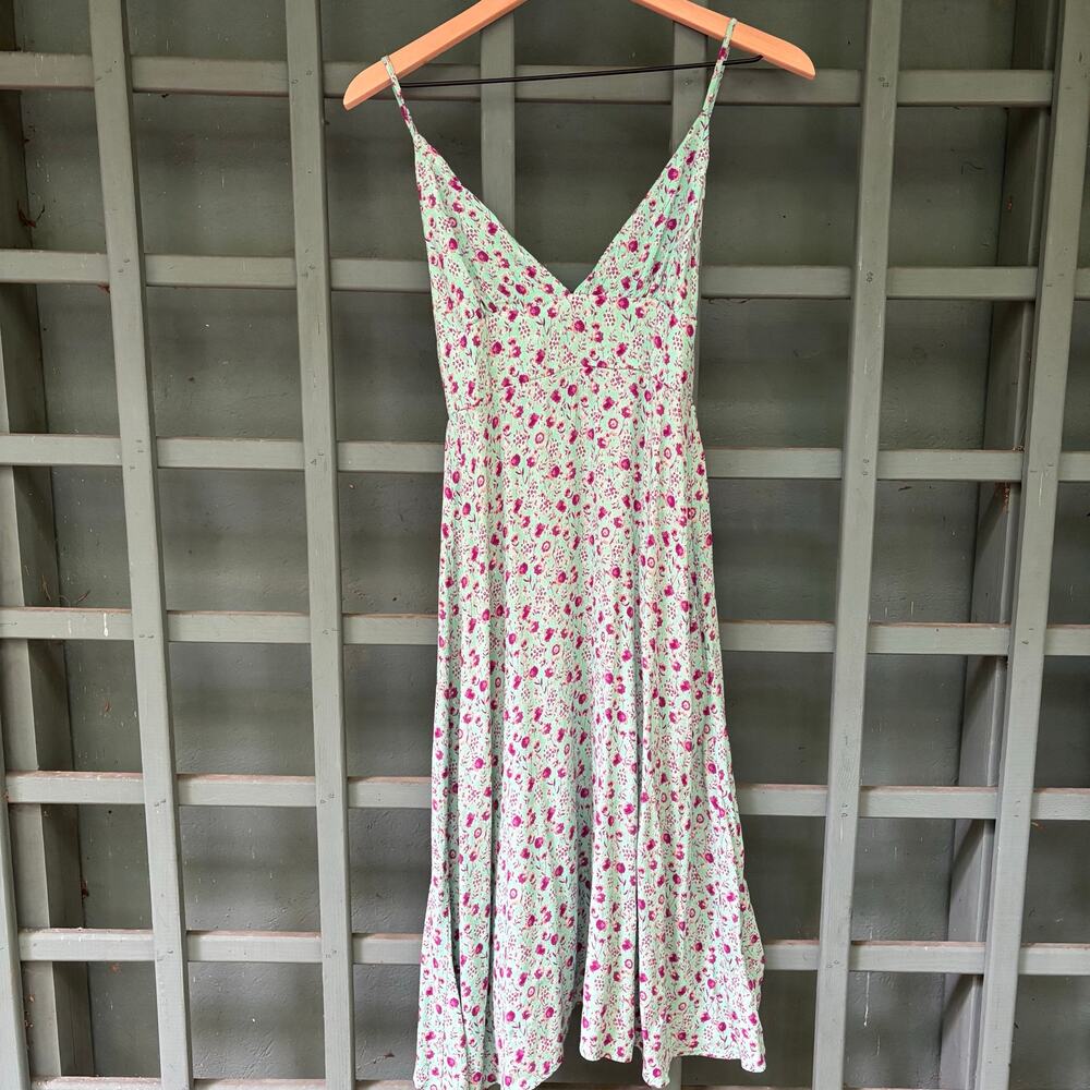 Bisouxx Mint Green Floral V-Neck Midi Dress 90’s Romantic Grunge- size M - Picture 2 of 9